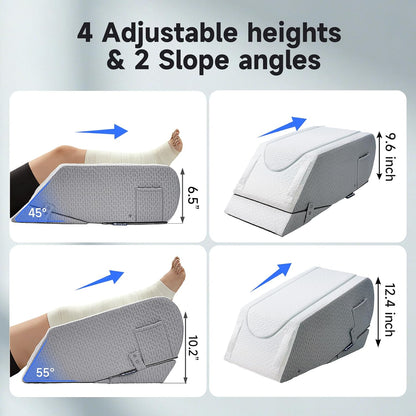 Leg Elevation Pillow for After Surgery, Adjustable 4 Heights & 2 Slopes, Knee Replacement Aid for Hip, Ankle, Knee & Leg Swelling & Pain Relief, Improves Blood Circulation – Single Leg, Patent Pending