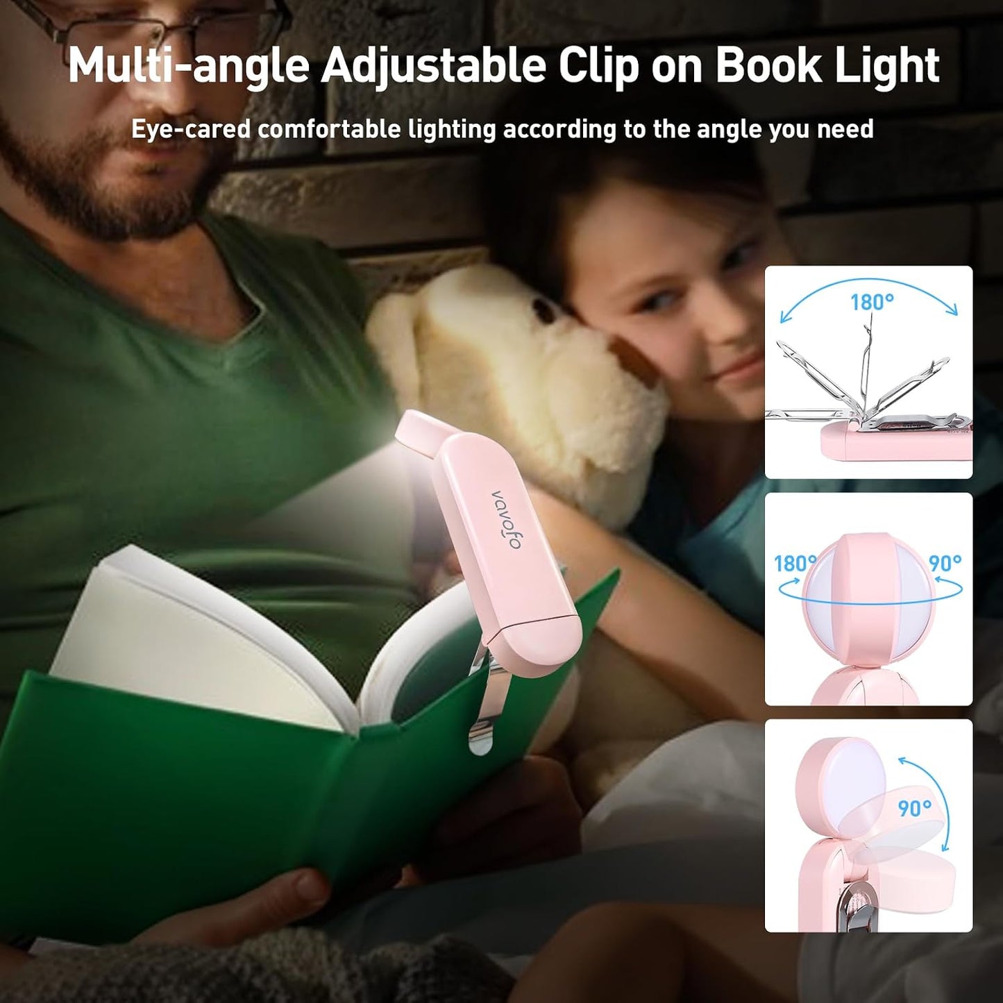 VAVOFO USB Rechargeable Bookmark Reading Light, Blue Light Blocking Amber LEDs for Bedtime Reading - Clip On, 9 Lighting Modes