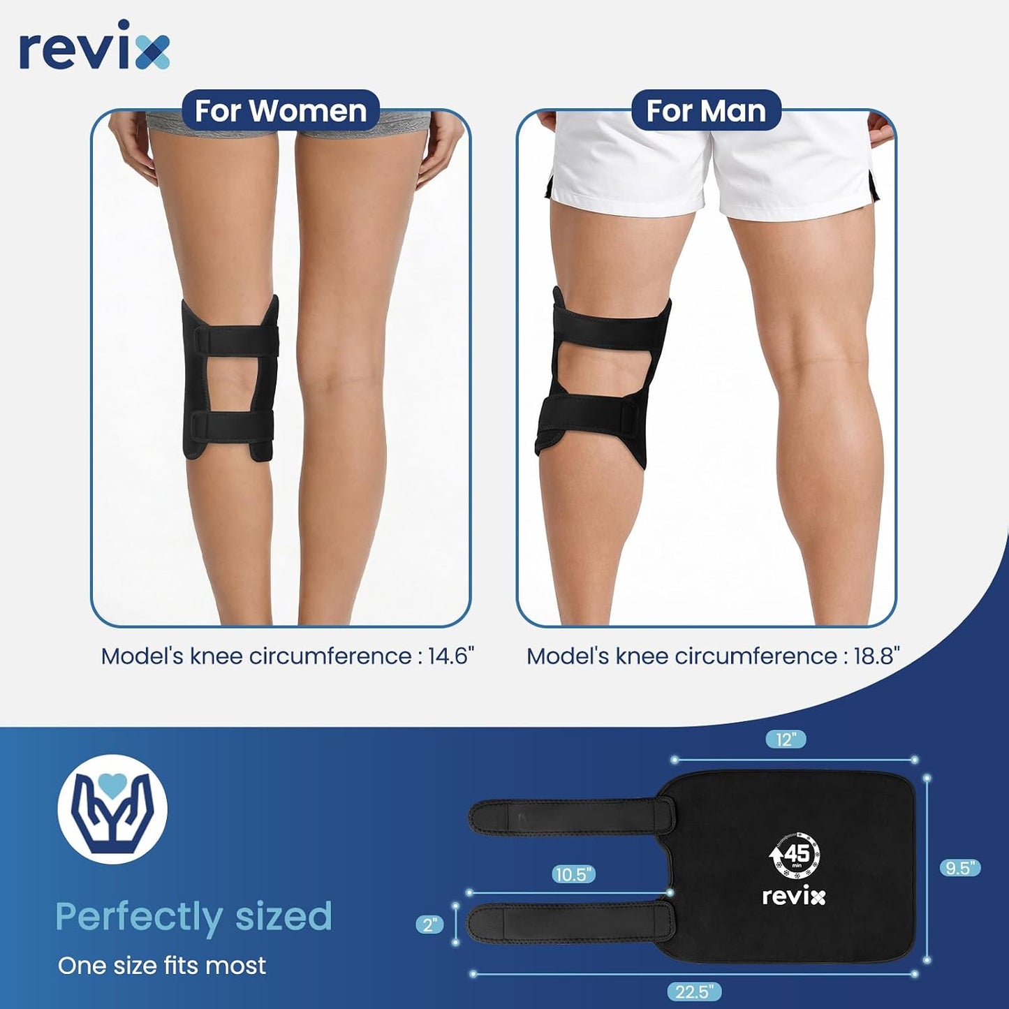 REVIX Knee Ice Pack Wrap for Meniscus Tear, ACL, 45-Min Cold | Long-lasting Cold Gel Wrap for Knee Replacement Recovery, Reusable for Elbow, Calf & Leg, 12"×9.5"