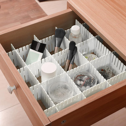 JOIKIT 64 Pack White Plastic DIY Grid Drawer Dividers, Adjustable Drawer Divider Organizer, Household Storage Makeup Socks Underwear Organizer