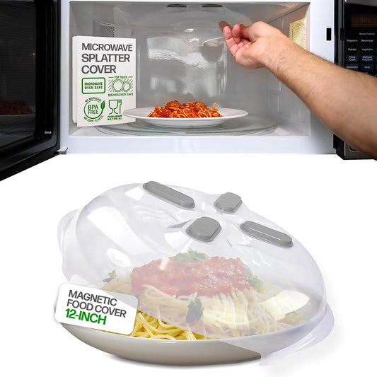 HOVER COVER Magnetic Microwave Splatter Cover for Food - 12-Inch - Gray
