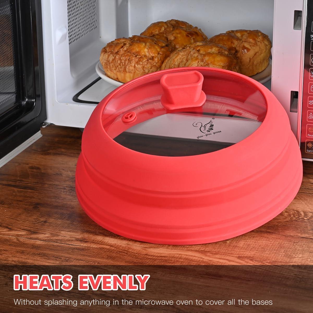 Microwave Splatter Cover Glass Splatter Guard Lid with Collapsible Silicone for Food Pot Cover Plate Cover 10.8 inch Black