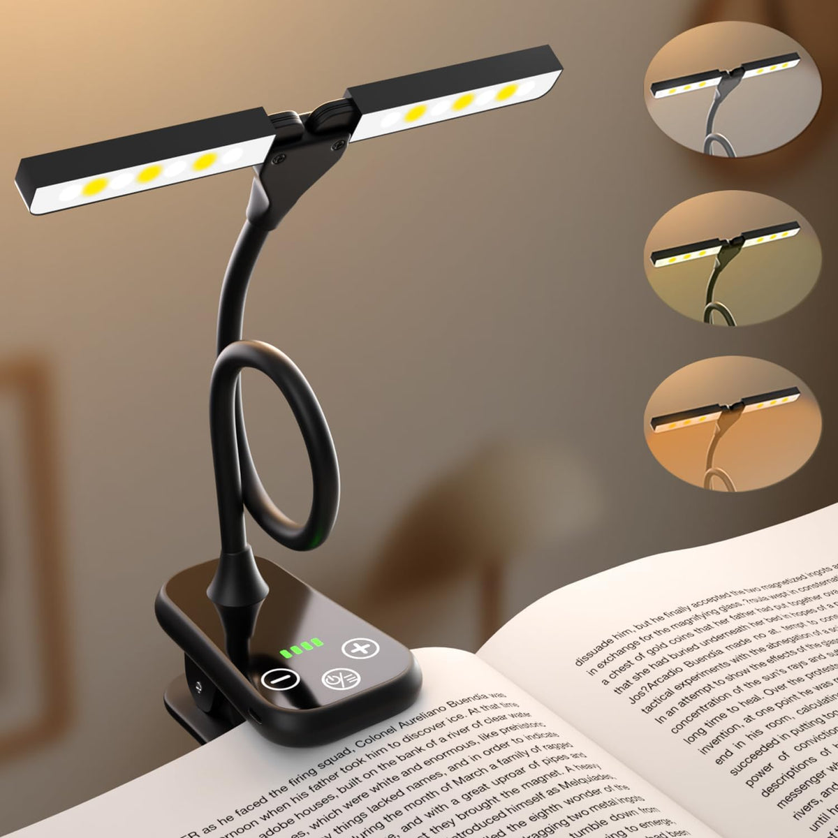 Rechargeable Clip On Book Light, 3 Color Eye-Care LED Reading Light, 360° Rotatable Bed Reading Lamp, USB Rechargeable, Portable Book Light for Kids, Travel & Office