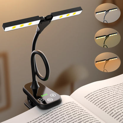 Rechargeable Clip On Book Light, 3 Color Eye-Care LED Reading Light, 360° Rotatable Bed Reading Lamp, USB Rechargeable, Portable Book Light for Kids, Travel & Office