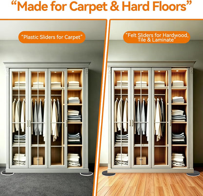 3.5 Inch Furniture Sliders with Lifter Tool, 12 PCS Multi-Surface Movers Kit for Carpet and Hardwood Floors, Heavy Duty Moving Pads, Appliance Slider Floor Protectors for Sofa Bed Table Cabinet