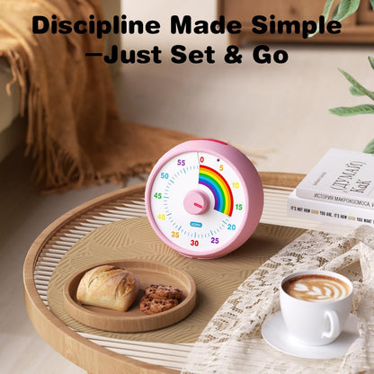 Visual Timer for Kids, 60-Minute Countdown for Classroom Office Kitchen, Desk Timer Kids Time Management Tools with Silent Operation, Pomodoro Timer Rainbow Pattern Purple