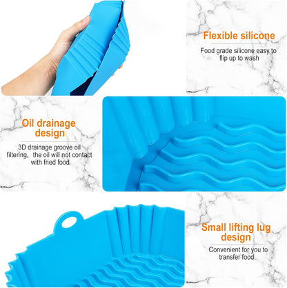Boribim 2 PCS Square Silicone Air Fryer Liners - 8 Inch Reusable Air Fryer Pot - Air Fryer Accessories - Air Fryer Inserts for 4 to 7 QT Oven Microwave Accessories (Red + Blue)