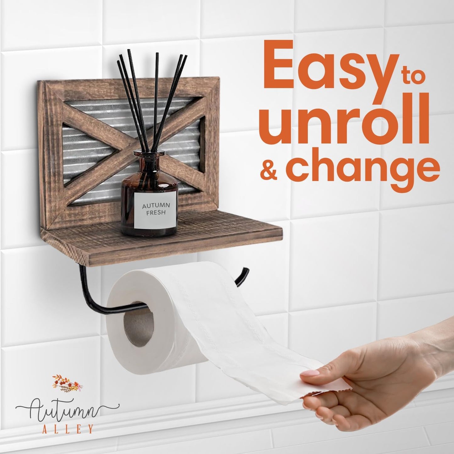 Autumn Alley Rustic Farmhouse Toilet Paper Holder with Shelf for Wipes - Rustic Farmhouse Bathroom Decor - Farmhouse Bathroom Accessories and Western Bathroom Decor Wall Mounted, Brown Wood