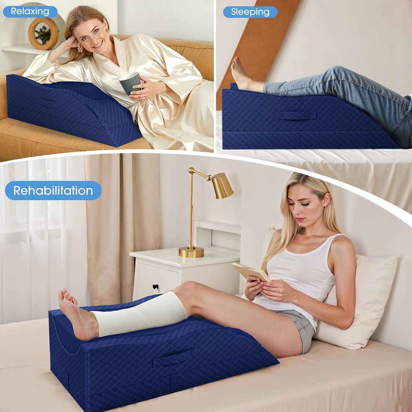 TranquilRelax Leg Elevation Pillows for After Surgery, Wedge Pillow, Grey | Memory Foam, All-around Knee & Ankle Support for Swelling, Height-adjustable, Nop-Slip Bottom, Washable Cover, Single-leg
