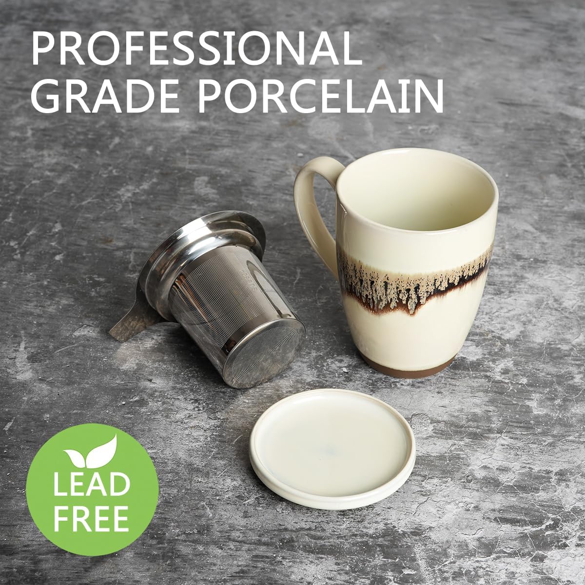Bosmarlin Ceramic Tea Cup with Infuser and Lid, 13.5 Oz, Loose Leaf Tea Steeper Mug with Strainer, Microwave and Dishwasher Safe, Reactive Glaze (13.5 Oz, Pale Green)