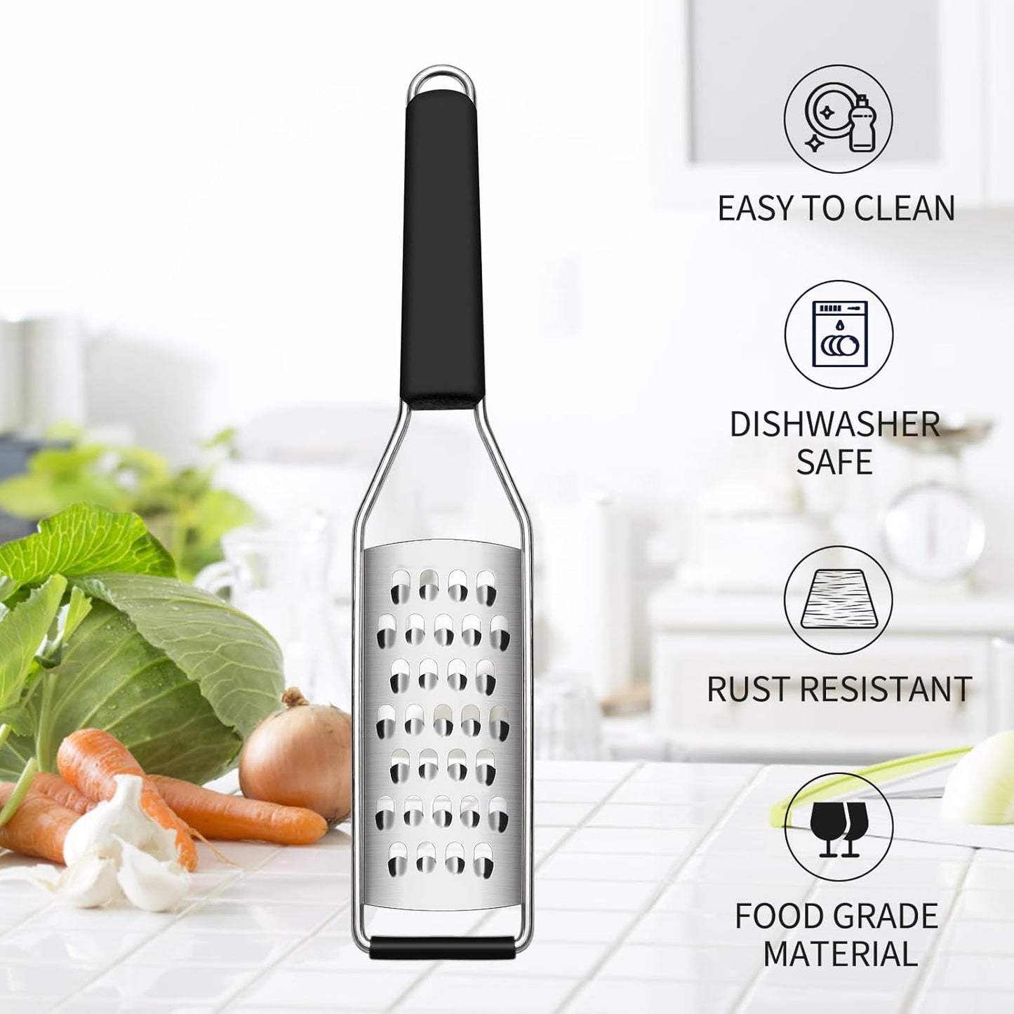 Cambom Lemon Zester Grater Three-piece Suit - Heavy Duty Kitchen Tool for Parmesan Cheese, Ginger, Garlic, Nutmeg, Chocolate, Vegetables，Fruits，Stainless Steel Grater Dishwasher Safe Black | 304 Stainless Steel, Sharp Tool for Parmesan Cheese, Ginger,