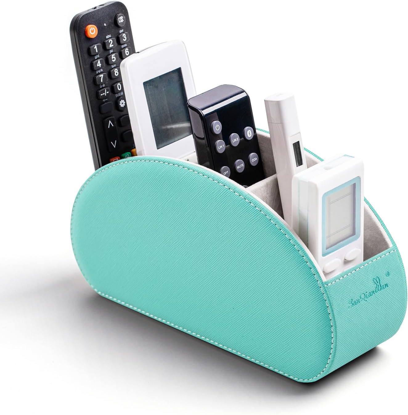 Remote Control Holders Organizer Box with 5 Compartment PU Leather Caddy | Multi-functional Office Desk Storage Caddy Store Tv Remote for Media Player,Brush,Pencil,Glassees&Office Supplies