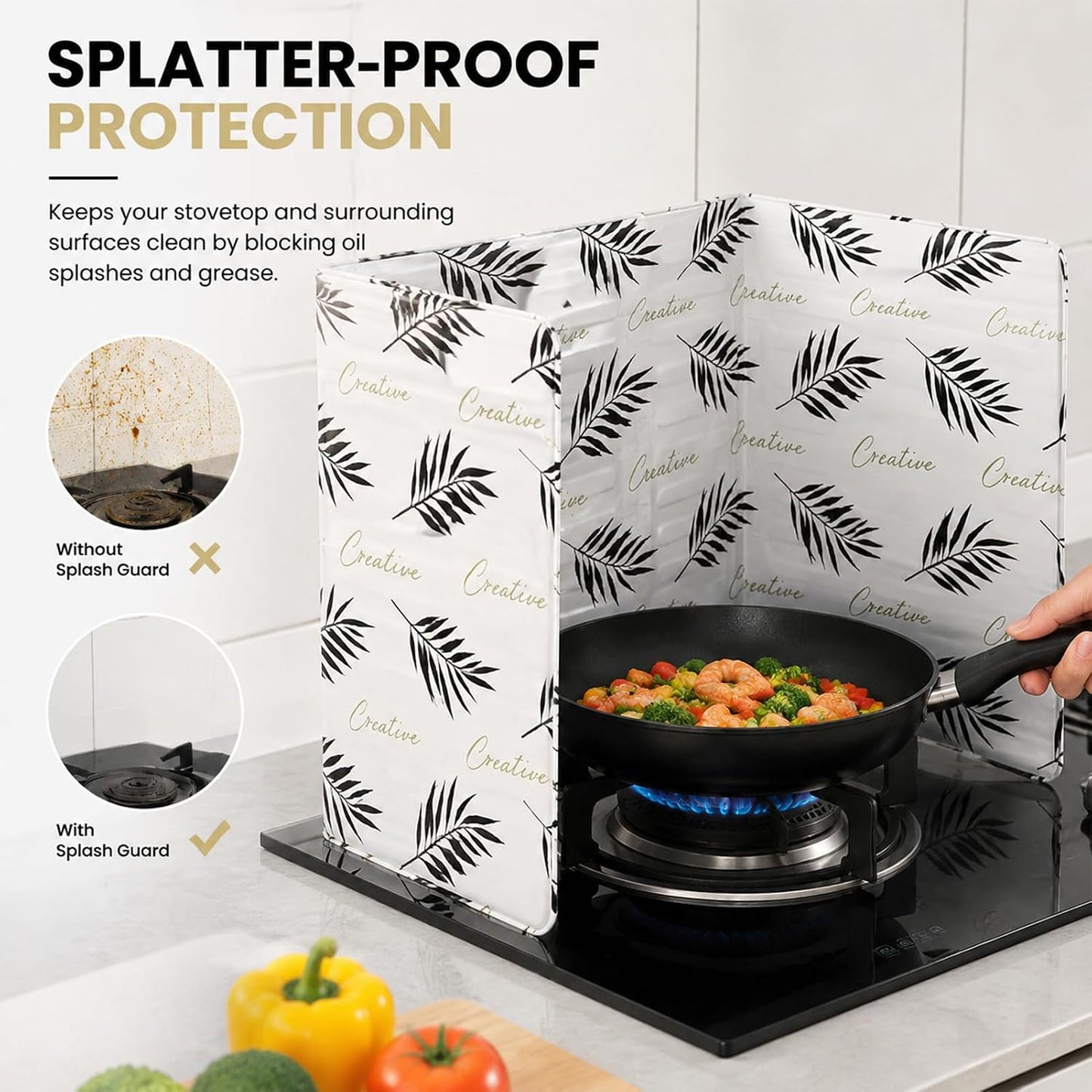 Stove Splash Guard, Oil Splash Guard Aluminum Foil Oil Splash Guard Suitable for Kitchen Stovetop Cooking (White)