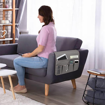 Remote Control Holders for Armchairs, Couch Caddy, Featuring Non-Slip Bases | 5 Pockets Bedside Storage Pocket for TV Remote Holder, Phone Tablet Kindle, Magazines, Gifts for Seniors (Beige, 35"X12.4")