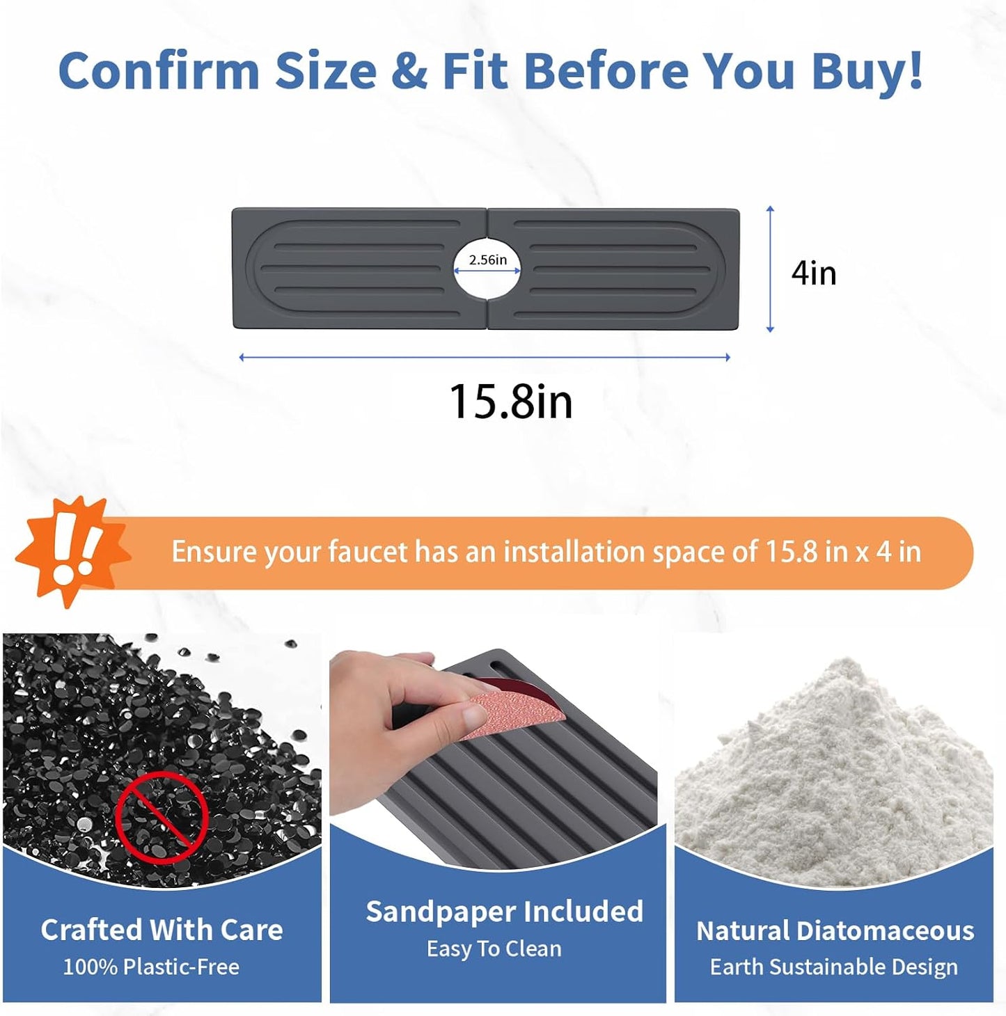 Faucet Mat for Kitchen Sink, Water Absorbent Kitchen Faucet Mat, Durable Sink Splash Guard with Raised Feet, Diatomite Fast Drying Kitchen Sink Faucet Mat, Bathroom Stone Drying Tray for Counter