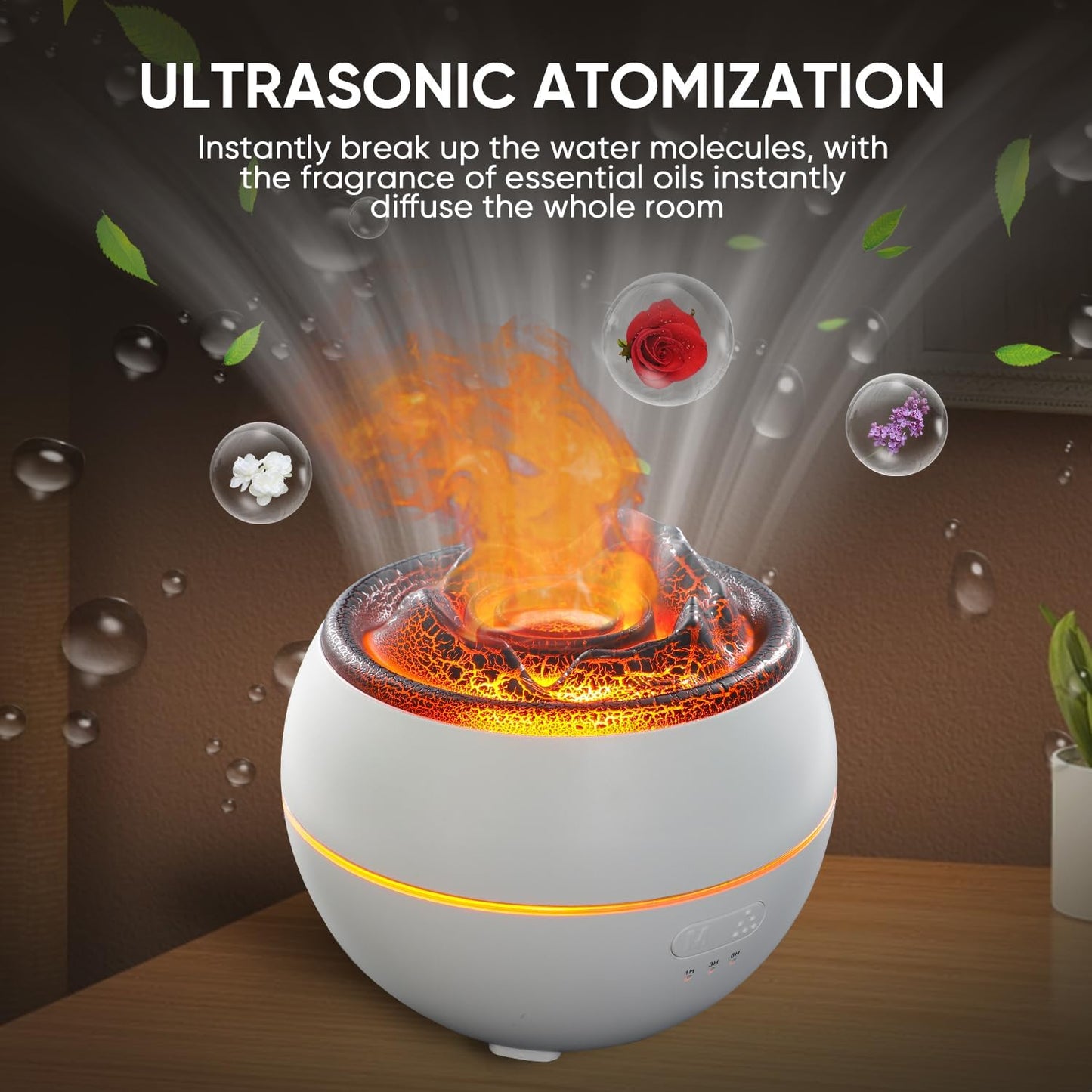 YALEDI Essential Oil Diffuser, Volcano Fire Flame Aromatherapy Diffuser, 360ml Ultrasonic Cool Mist Humidifier, Scent Aroma Diffuser with 7 Colors Light, Timer & Auto Shut-Off for Home, Room (Black)