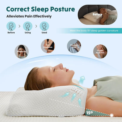 Sweetcrispy Cervical Pillow for Neck Pain Relief, Cooling Memory Foam