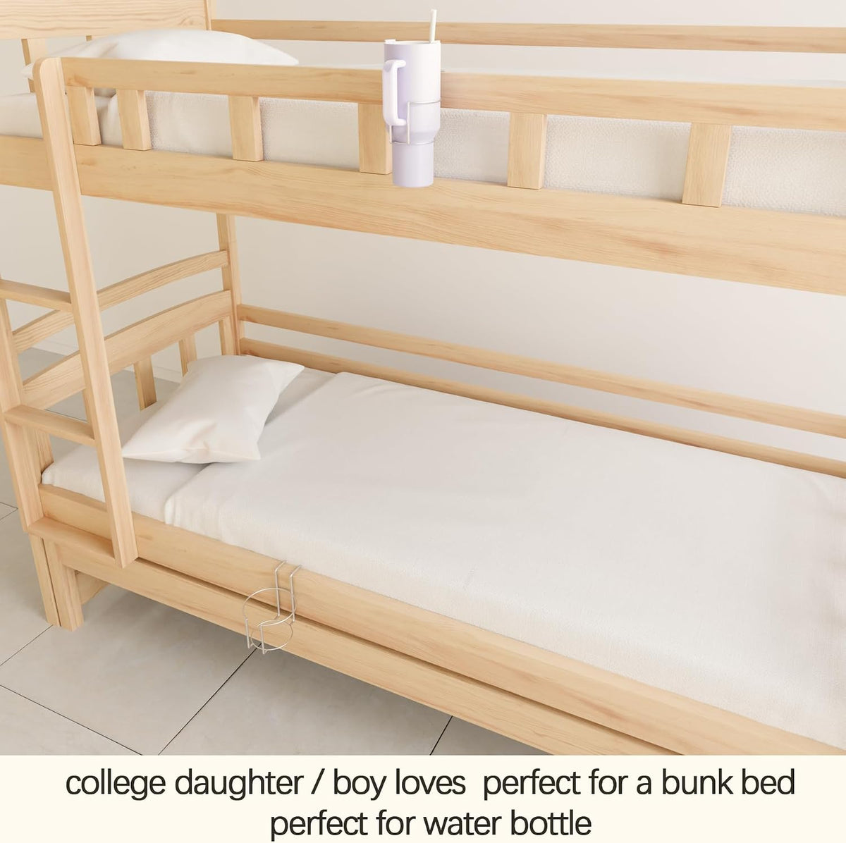 Cup Holder for Bed (Diameter: 3.3IN) Drink Holder Water Bottle/Glass Organizer for Wood Dorm Room Bunk Bed Crib, Metal Toddle Bed,Loft Bedside, Headbed, Car,Office Desk Partition