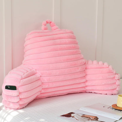 Large Reading Pillow for Adults, Back Support Pillow for Sitting Up in Bed with Arms, Couch for Lounging Bedrest, Pink