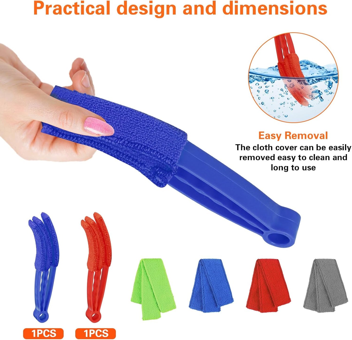 4 Pcs Window Venetian Blind Cleaner Duster Tool Set with 7 Fingers | Washable Microfiber for AC vents, Car Vents, Fans, Louvers. Reusable Design. Includes 4 Extra Cover