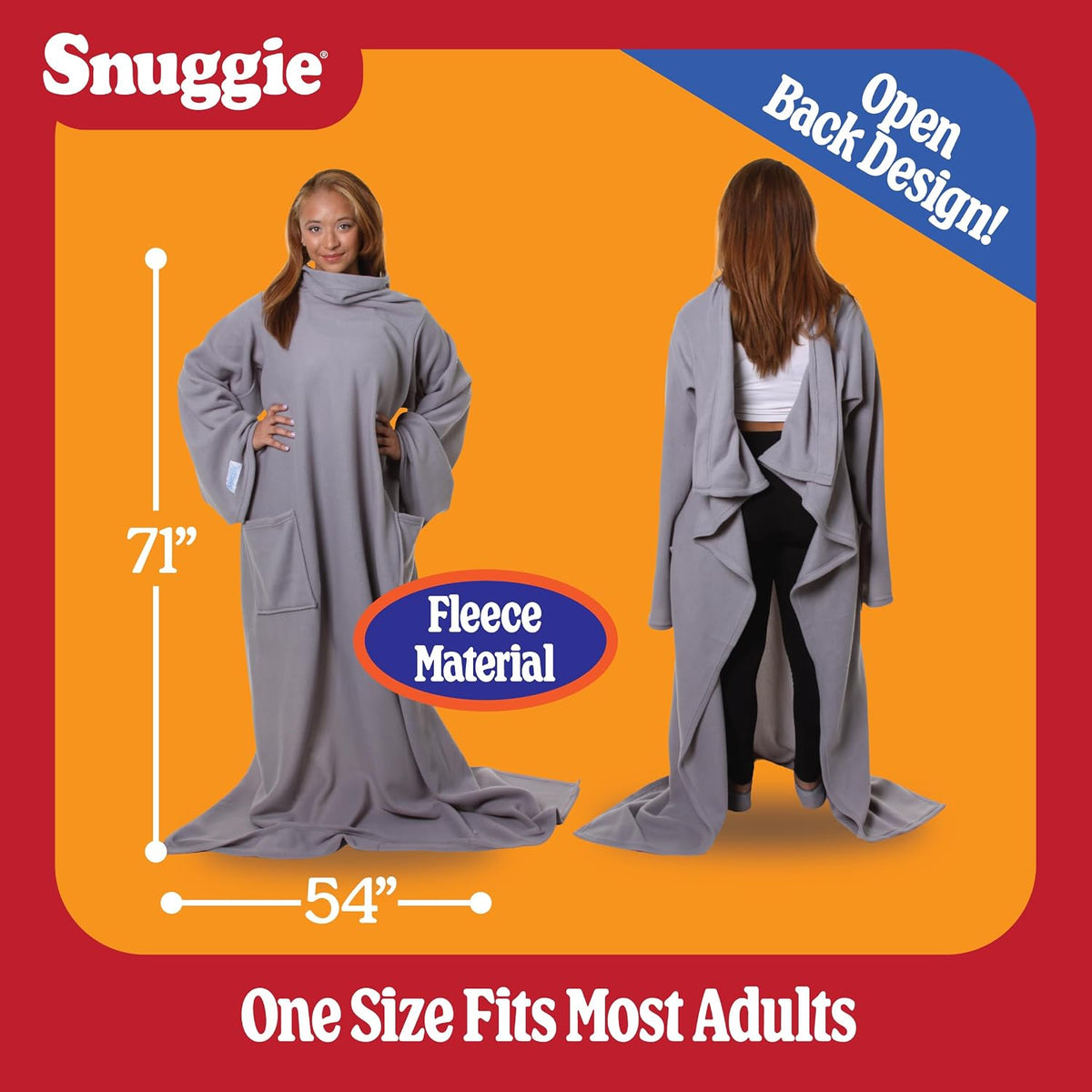 Snuggie The Original Wearable Blanket With Sleeves & Pockets | Cozy Oversized Throw for Adult Men & Women | One Size, 71x54