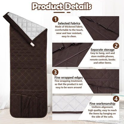 Huakaile Foldable Remote Control Holder Non-Slip Couch Sofa Chair Waterproof Armrest Organizer with 5 Pockets Armrest Organizer Couch Recliner Caddy Fits for Ipad, Phone, Magazines (Coffee)