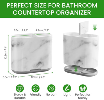 Bamboo Toothbrush Holder for Bathrooms Toothpaste Organizer, Small, White | 2 Slots, Easy to Clean, Plastic, Kids Electric Toothbrush, Drainage, Removable, For Bathroom, Vanity, Kitchen Sink, Office