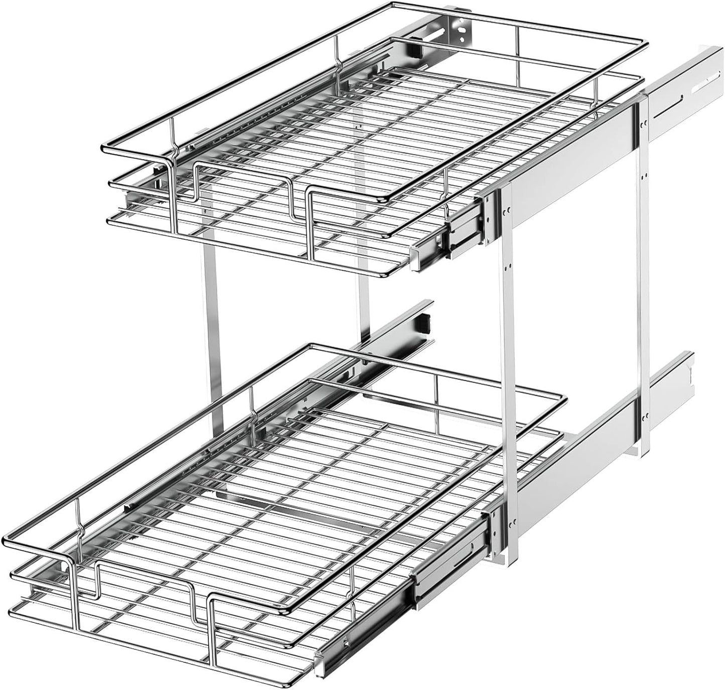LOVMOR 2 Tier Individual Pull Out Cabinet Organizer 11" W x 18" D, Slide Out Kitchen Cabinet Storage Sliding Shelves