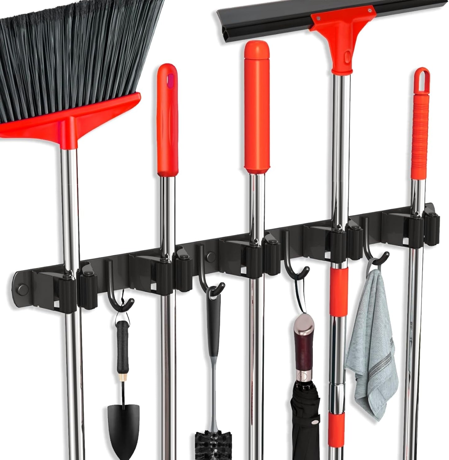 Mop and Broom Holder Wall Mount, Upgraded Broom Hanger Wall Mount, Stainless Steel Broom Organizer for Closet Garage Laundry Room Kitchen Wall Decor(3Racks 4Hooks Black)