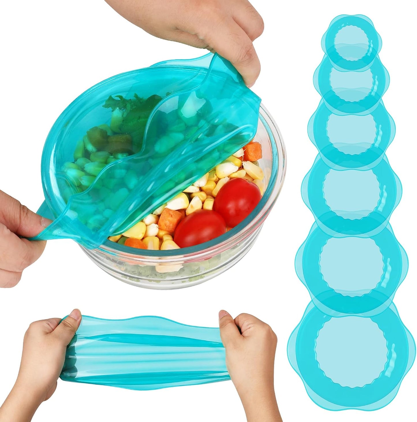 Silicone Stretch Lids for Food Storage in Fridge, Reusable Elastic Bowl Covers for Cup, Cans, Jars, Round & Rectangle Container, Food Grade Silicone Microwave Food Cover, Heat-Resistant, 6PCS