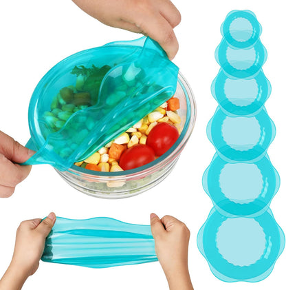 Silicone Stretch Lids for Food Storage in Fridge, Reusable Elastic Bowl Covers for Cup, Cans, Jars, Round & Rectangle Container, Food Grade Silicone Microwave Food Cover, Heat-Resistant, 6PCS
