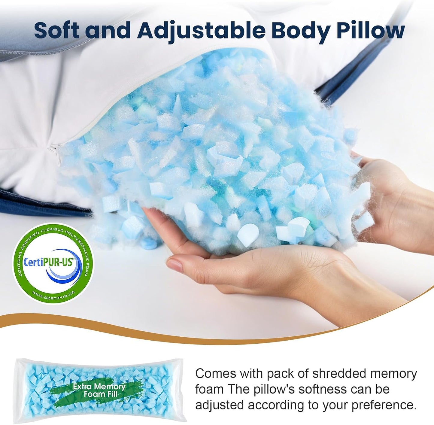 TranquilRelax C Shaped Body Pillow for Side Sleepers, Memory Foam Long Pillow for Leg, Hip & Back Support, Soft Washable Cover,Grey-47"*10"