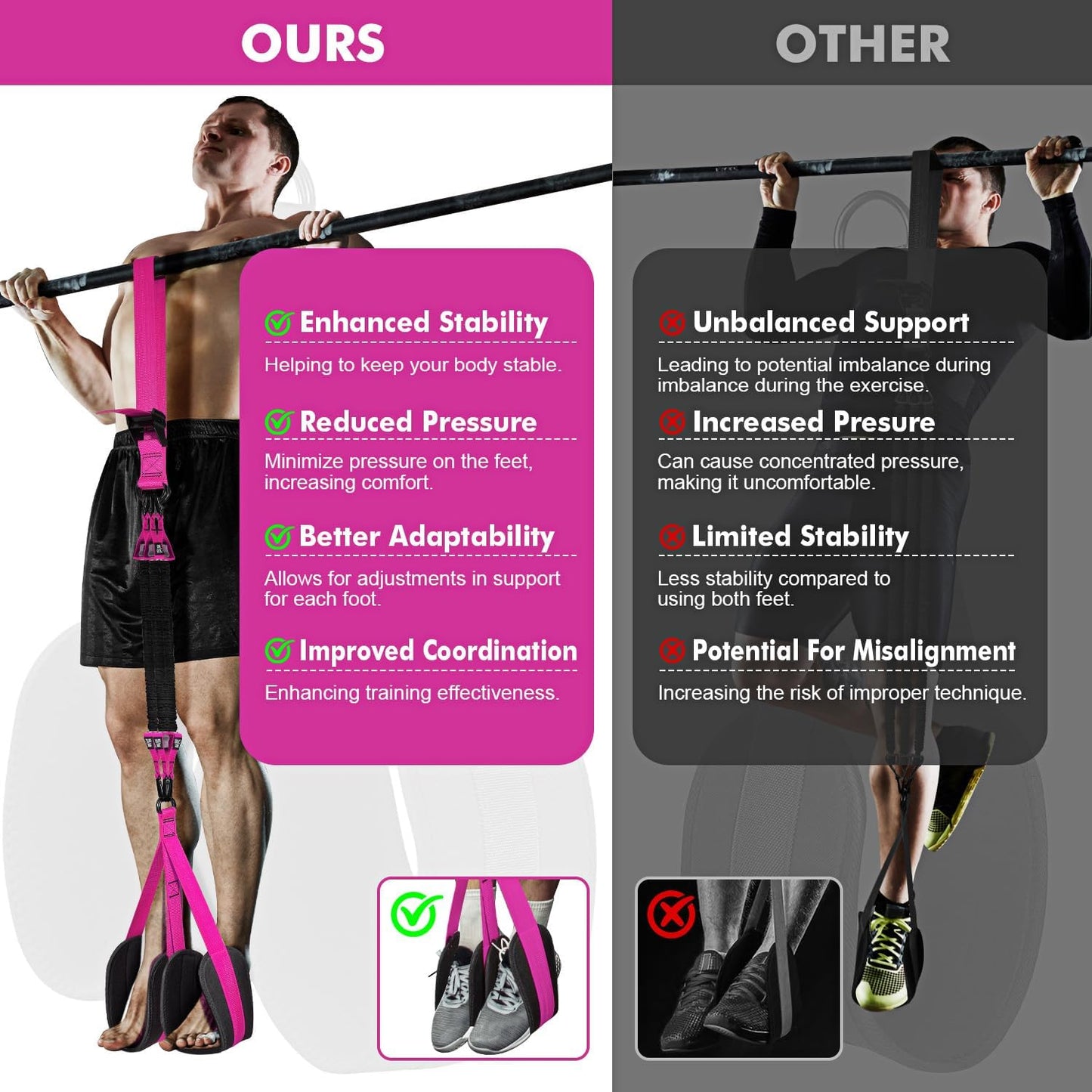 HPYGN Two Foots Pull Up Assistance Bands, Heavy Duty Resistance Band for Pull Up Bar, Adjustable Weight/Size with Fabric Feet/Knee Rest, Bands for Pull Up Assist for Strength Training, Pull Up