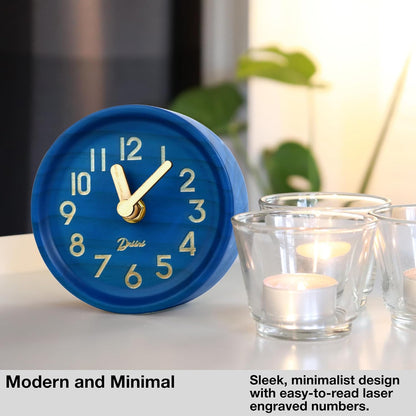 Driini Small, Silent Wooden Analog Desk Clock for Shelf or Table, Dark