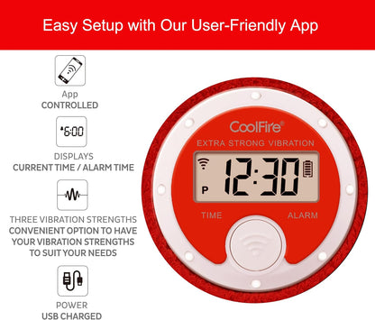 Coolfire - Vibrating Alarm Clock Sweatband, Silent Wake Yourself Up Wristband Vibrating Alarm Watch for Couples, Students, Easy to Set on User-Friendly App, Hearing Impaired, USB Chargeable