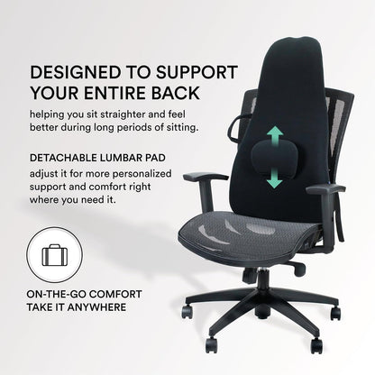 ObusForme Highback Backrest Support - Extra Tall Padded Seat Cushion and Lumbar Support Pillow, Portable Posture Support with Soft and Durable Foam