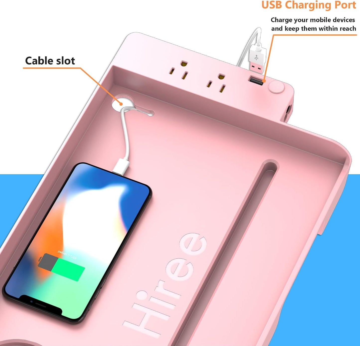 Bedside Shelf for Dorm Bunk Bed with USB Charging Port and 2 AC Outlets, Bedside Caddy, Attachable Bedside Table, College Dorm Essential Clip On Bedside Tray, Bunk Bed Accessories, Bedroom Furniture