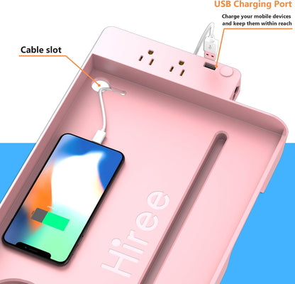 Bedside Shelf for Dorm Bunk Bed with USB Charging Port and 2 AC Outlets, Bedside Caddy, Attachable Bedside Table, College Dorm Essential Clip On Bedside Tray, Bunk Bed Accessories, Bedroom Furniture