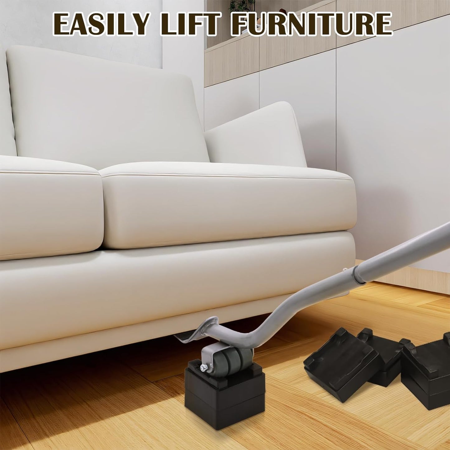 22" Furniture Lifter Tool, Appliance Metal Lifter for Heavy Furniture Grey | 1 Lifter Tool, 4 Raise Blocks, Movers, Sliders & Wheels to Move Sofa, Refrigerator, Washing Machine Easily & Safely