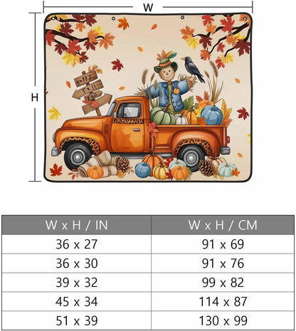 Happy Fall Magnetic Fireplace Cover, Fireplace Draft Blocker, Thanksgiving Truck Pumpkin Leaf Scarecrows Fireplaces Blanket for Heat Loss/Cold Air, Fireplaces Draft Stopper Cover for Inside 45''x34''
