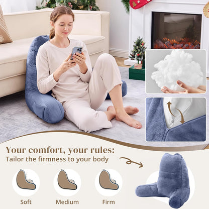 Sasttie Reading Pillows for Sitting in Bed Adult, Back Pillow Bed Sitting Up, Back-Rest Support Cushion for Sit Up on Couch, Sofa, and Floor, Dorm Essentials, Oeko-Tex Certified, Dark Grey