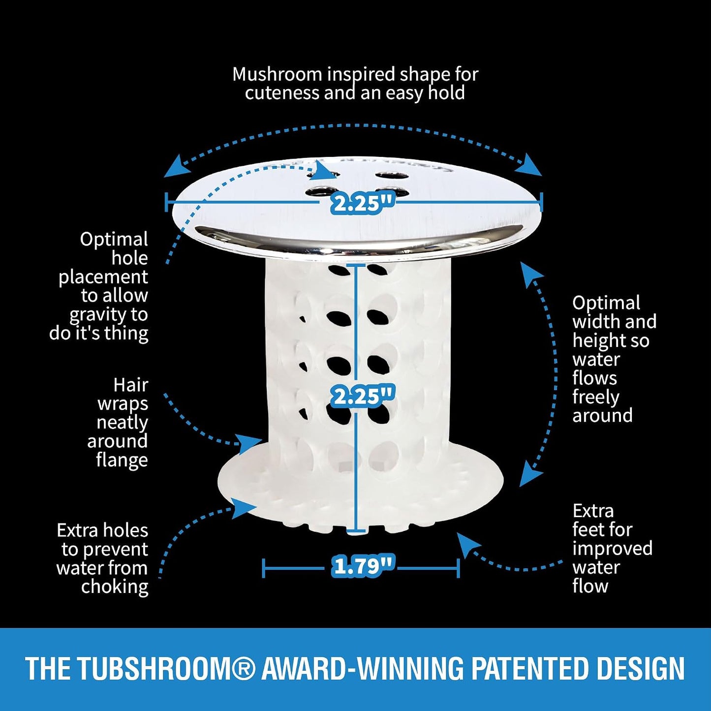 TubShroom Bathtub Drain Protector and Hair Catcher - 2 Pack, Chrome - Fits 1.5" - 1.75" Bathtub and Shower Drains