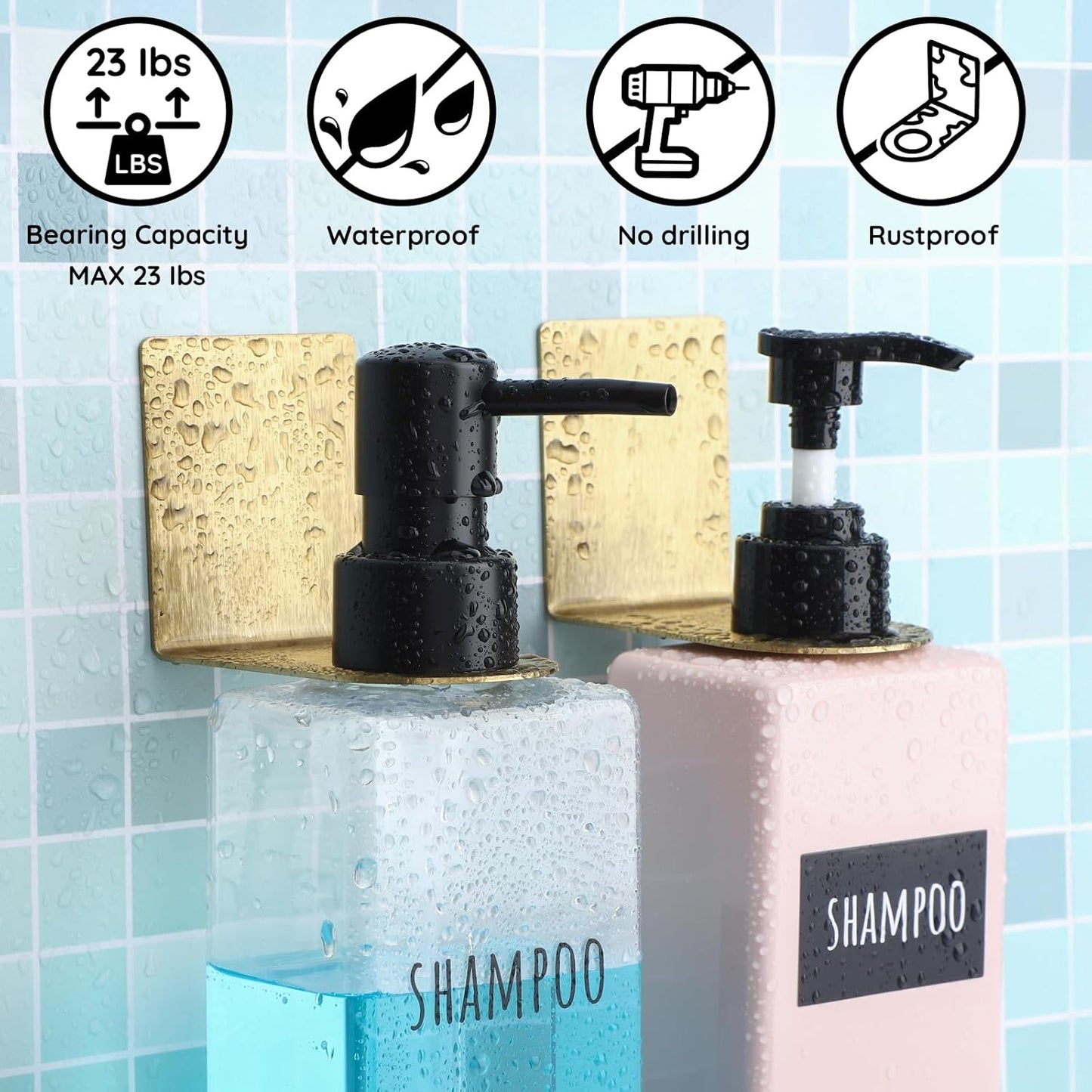 Segbeauty Stainless Adhesive Shampoo Bottle Holder, Dia 1.3inch 3.3cm Non-Drill Soap Dispenser Holder Set Silver, 3pcs Rustproof Shampoo Holder for Shower, Bottle Wall Mounted Rack for Toilet Kitchen