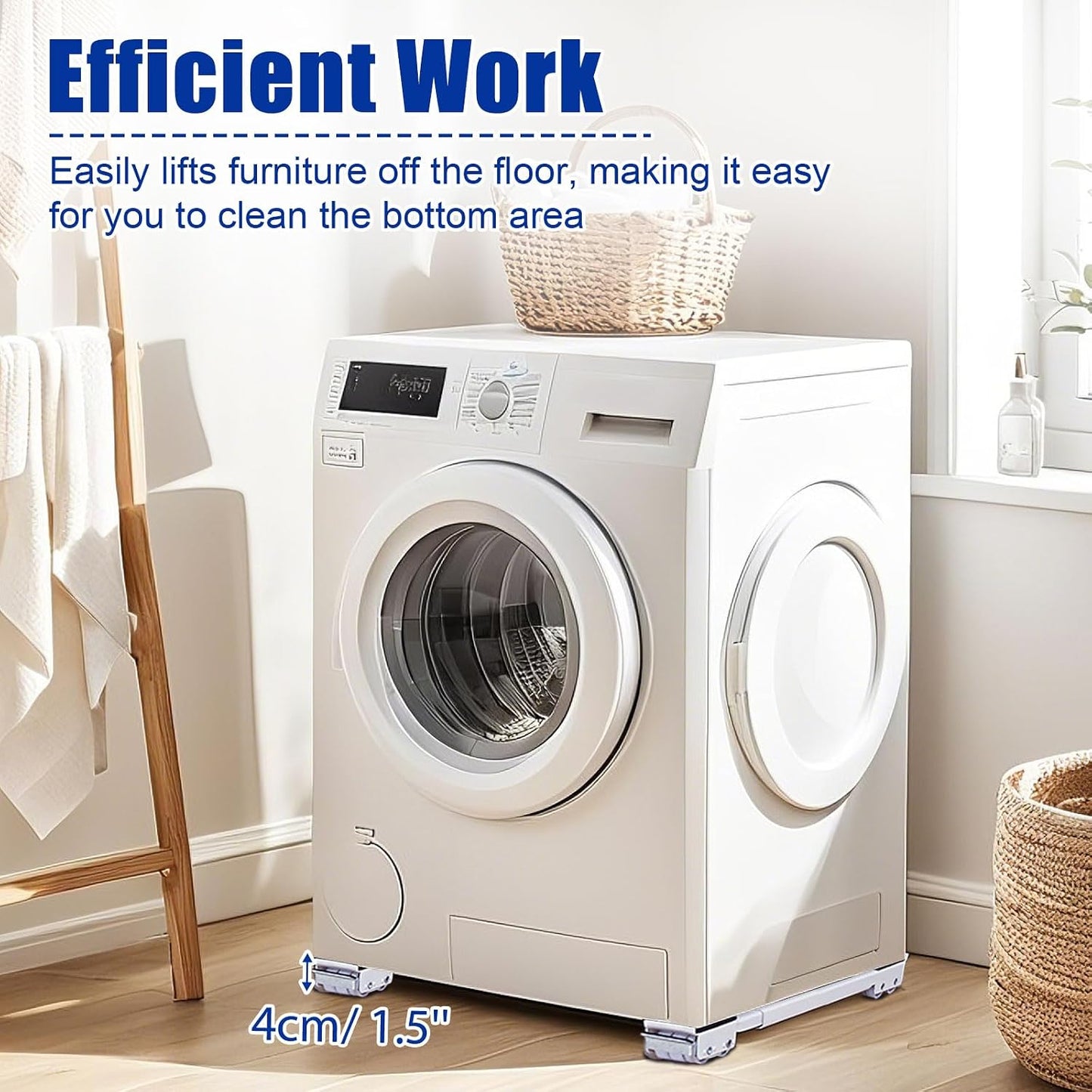 Heavy Duty Furniture Appliances Rollers, Extendable Appliance Rollers with Brake, Mobile Washing Machine Base for Refrigerators, Dishwashers, Washing Machines, 660 lbs Total Load (White