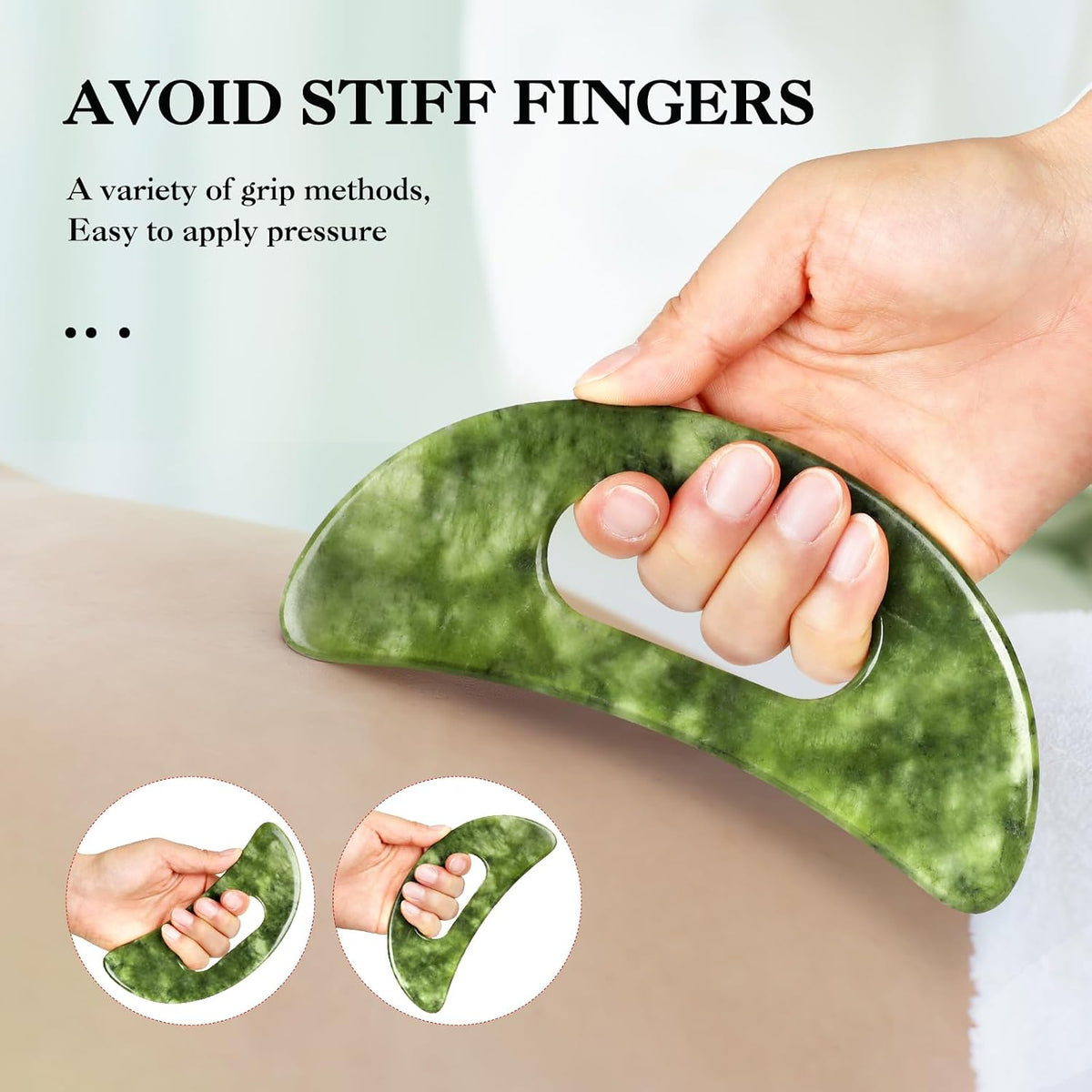 Jade Stone Gua Sha Massage Tool Large Guasha Board with Handle Muscle Scraping Massage Tools Body Sculpting Anti Cellulite Spa Acupuncture Tools for Back Neck Leg Massage, Lymphatic Drainage