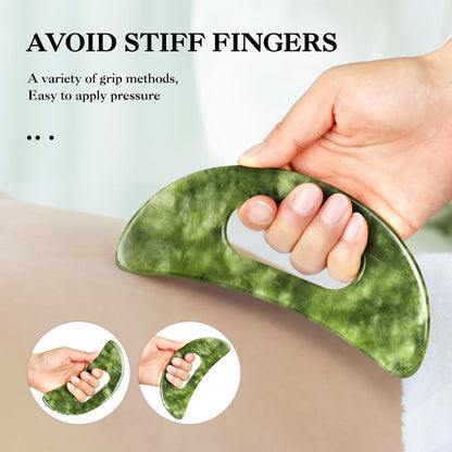 Jade Stone Gua Sha Massage Tool Large Guasha Board with Handle Muscle Scraping Massage Tools Body Sculpting Anti Cellulite Spa Acupuncture Tools for Back Neck Leg Massage, Lymphatic Drainage
