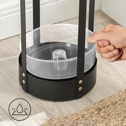 SONGMICS Umbrella Stand, Steel Round Umbrella Holder Rack, 7.7 x 7.7 x 21.7 Inches, with Detachable Drip Tray, for Entryway, Office, Stable, Assembly Required, Matte Black ULUC28BK