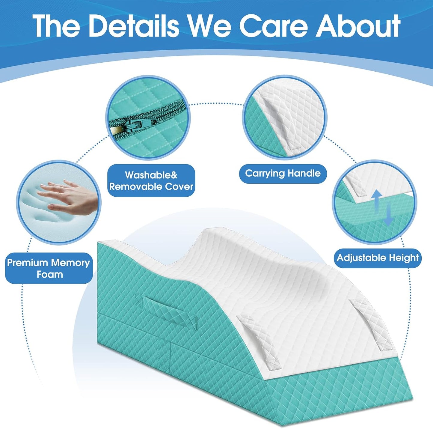 TranquilRelax Leg Elevation Pillows for After Surgery, Wedge Pillow, Grey | Memory Foam, All-around Knee & Ankle Support for Swelling, Height-adjustable, Nop-Slip Bottom, Washable Cover, Single-leg