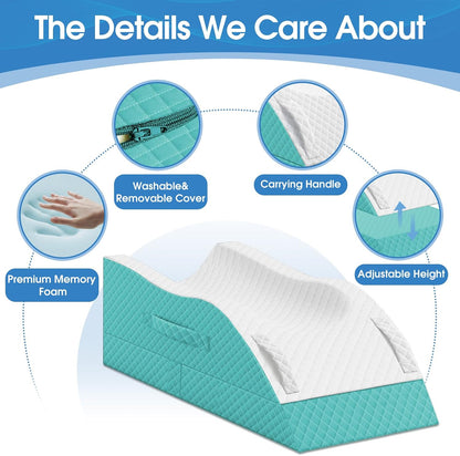 TranquilRelax Leg Elevation Pillows for After Surgery, Wedge Pillow, Grey | Memory Foam, All-around Knee & Ankle Support for Swelling, Height-adjustable, Nop-Slip Bottom, Washable Cover, Single-leg