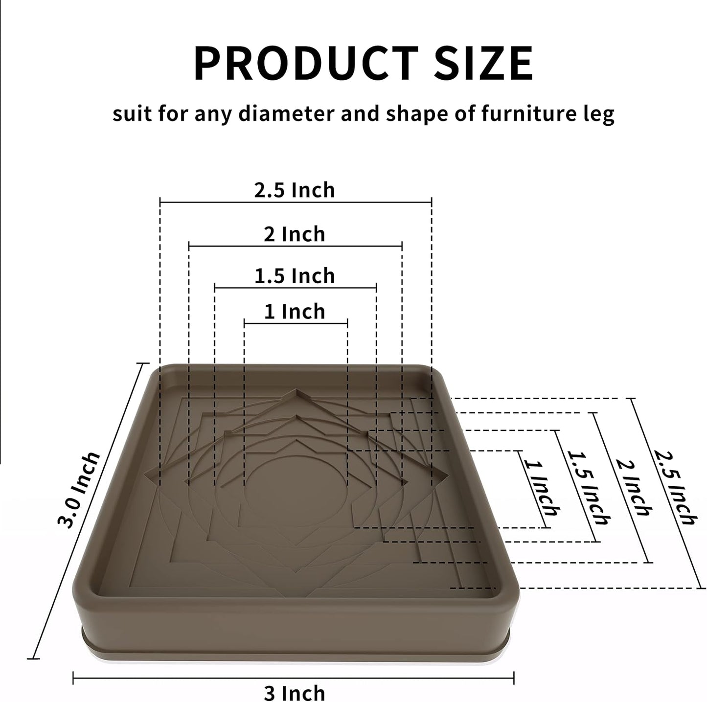 Furniture Coasters 4 Pcs 4” Furniture Caster Cups - Non Slip Furniture Pads Hardwoods Floors - Non Skid Grippers Rubber Furniture Feet Anti Slide Floor Protector for Bed Couch Stoppers Black